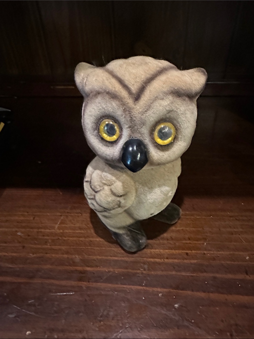 Vintage Plush Owl Figurine in Beige by
